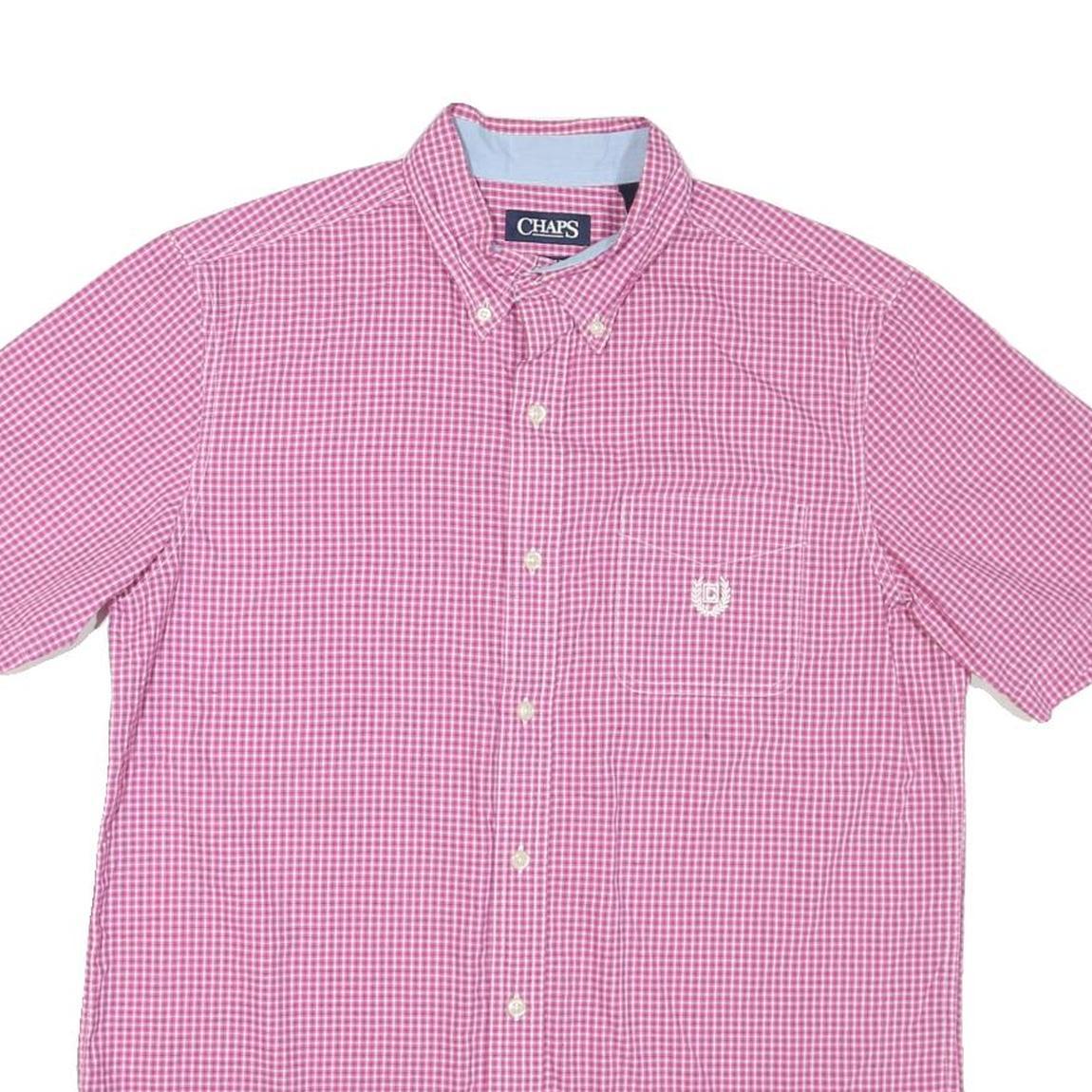 CHAPS Mens Pink & White Check Shirt M Button-Down Collar Short Sleeve Cotton