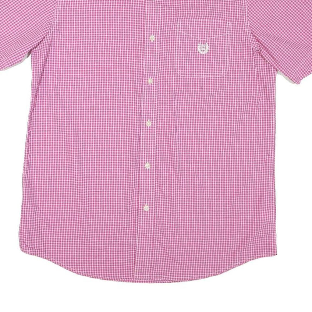 CHAPS Mens Pink & White Check Shirt M Button-Down Collar Short Sleeve Cotton