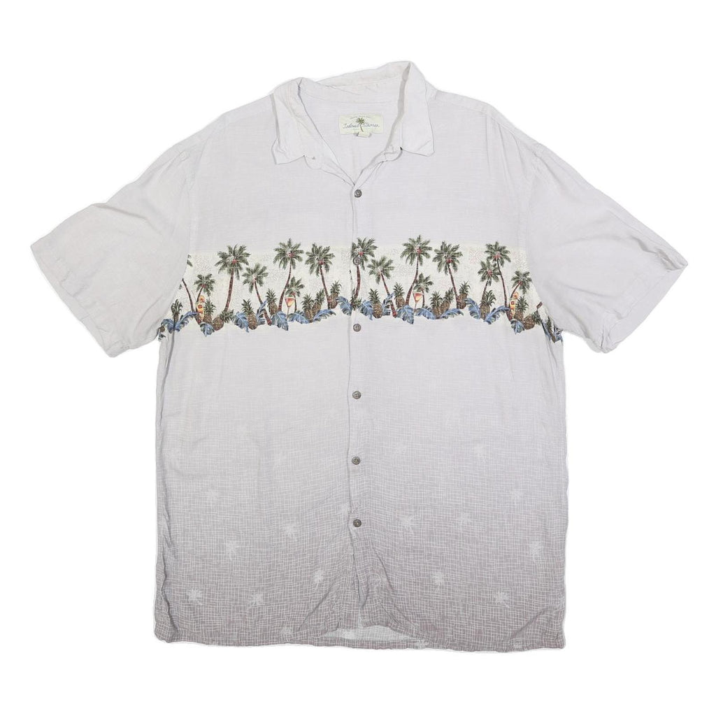 ISLAND SHORES Mens White Rayon XL Shirt Tropical Palm Tree Print Casual Summer