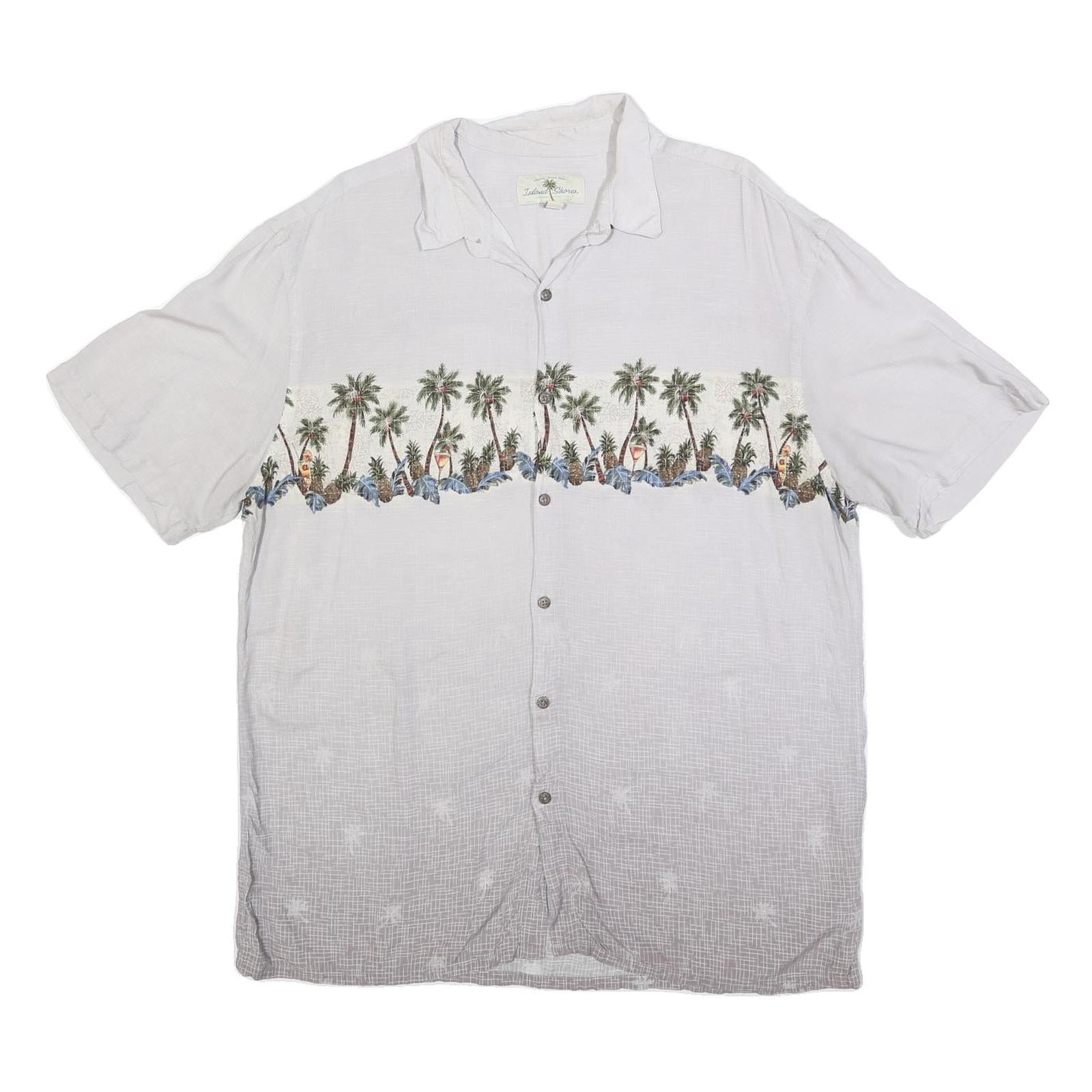 ISLAND SHORES Mens White Rayon XL Shirt Tropical Palm Tree Print Casual Summer