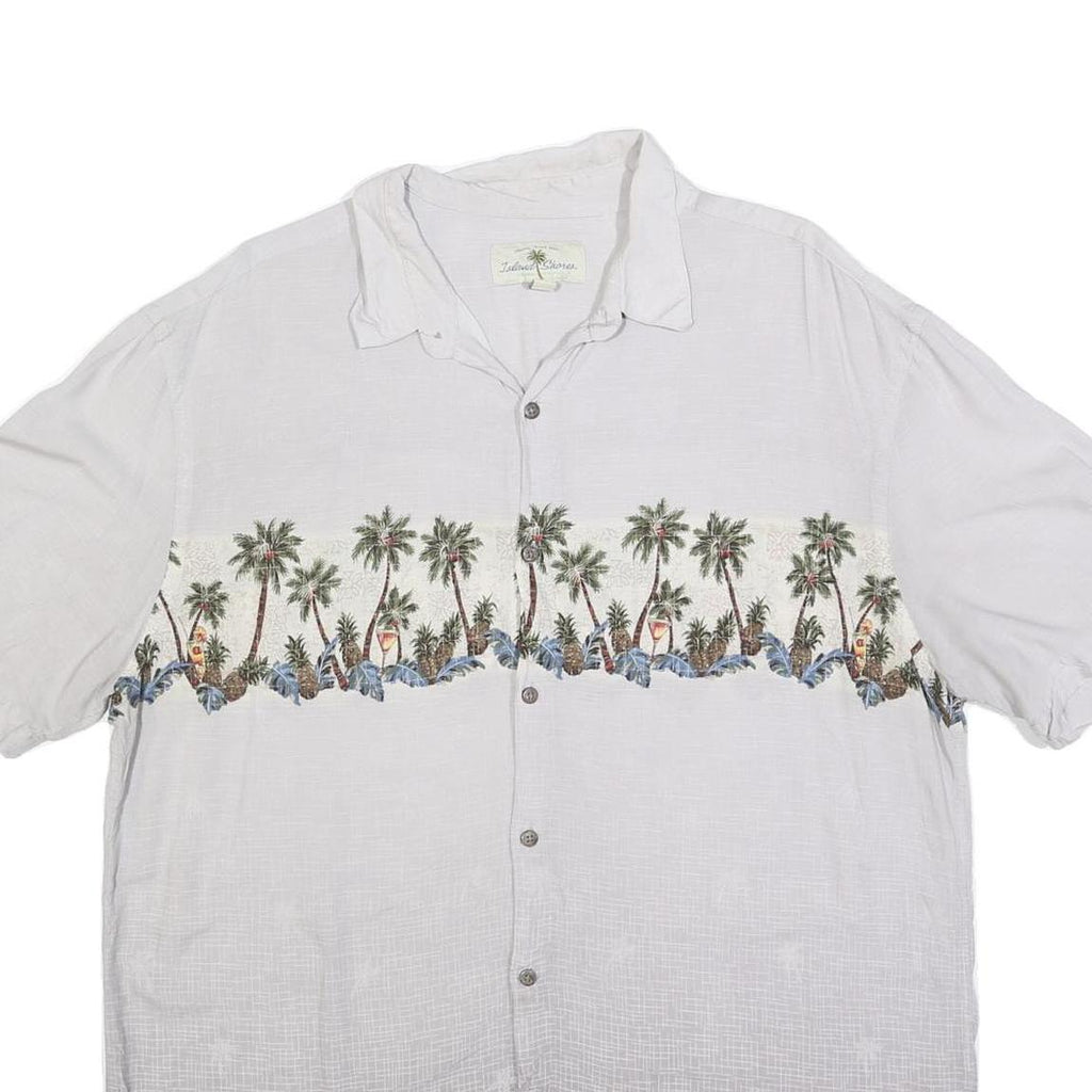 ISLAND SHORES Mens White Rayon XL Shirt Tropical Palm Tree Print Casual Summer