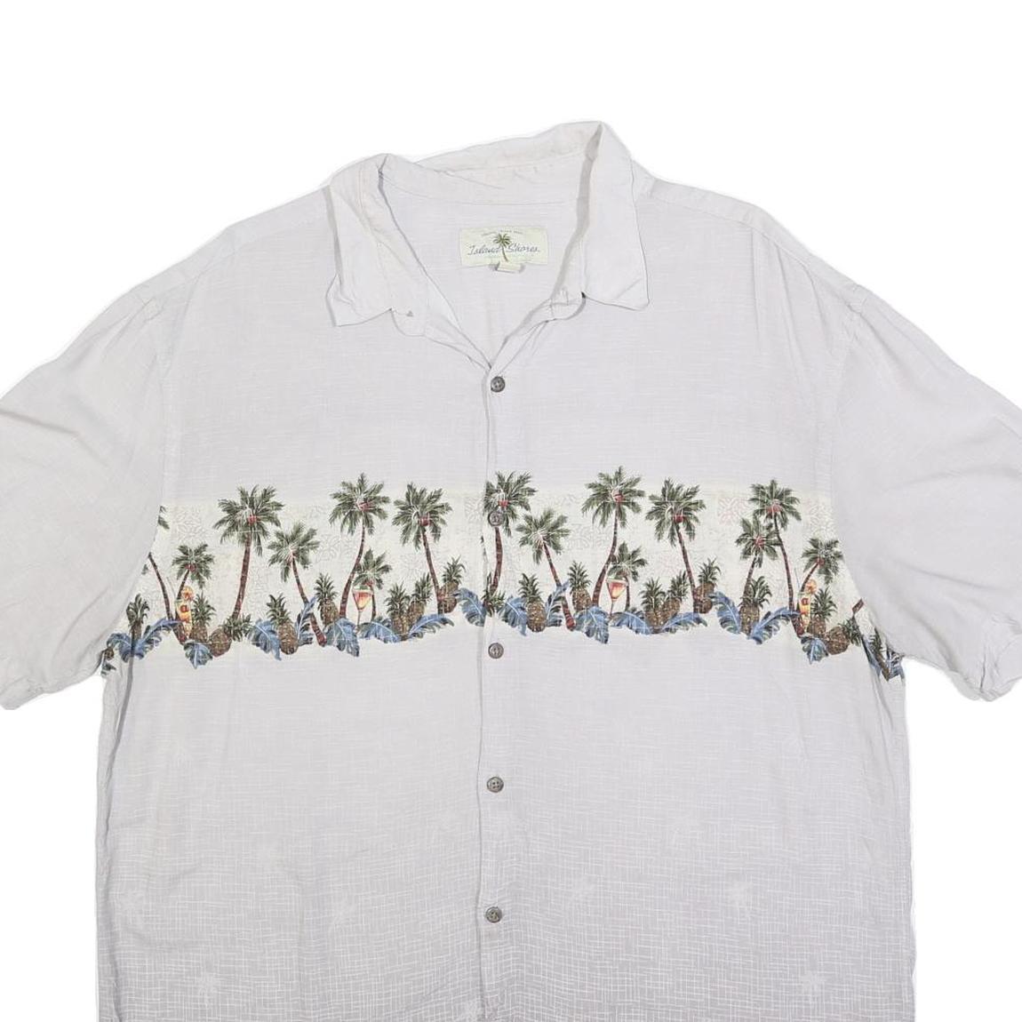 ISLAND SHORES Mens White Rayon XL Shirt Tropical Palm Tree Print Casual Summer