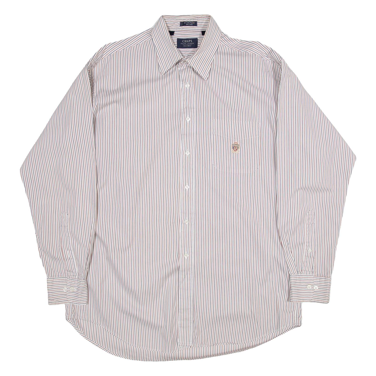 CHAPS Mens Shirt White Striped Long Sleeve XL