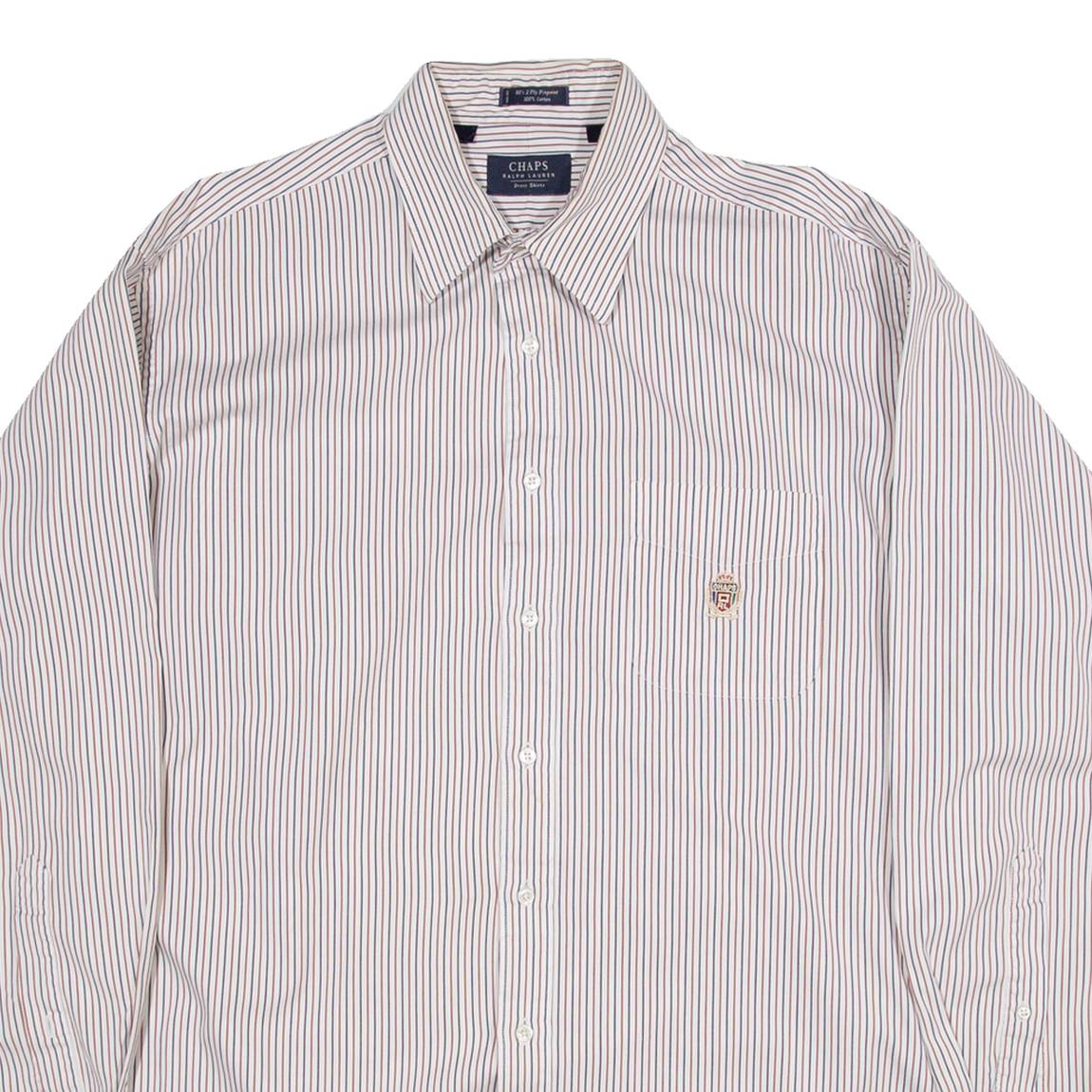 CHAPS Mens Shirt White Striped Long Sleeve XL