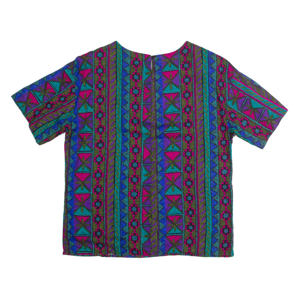 NORTON MCNAUGHTON Womens Printed Blouse Blue 90s Crazy Pattern S