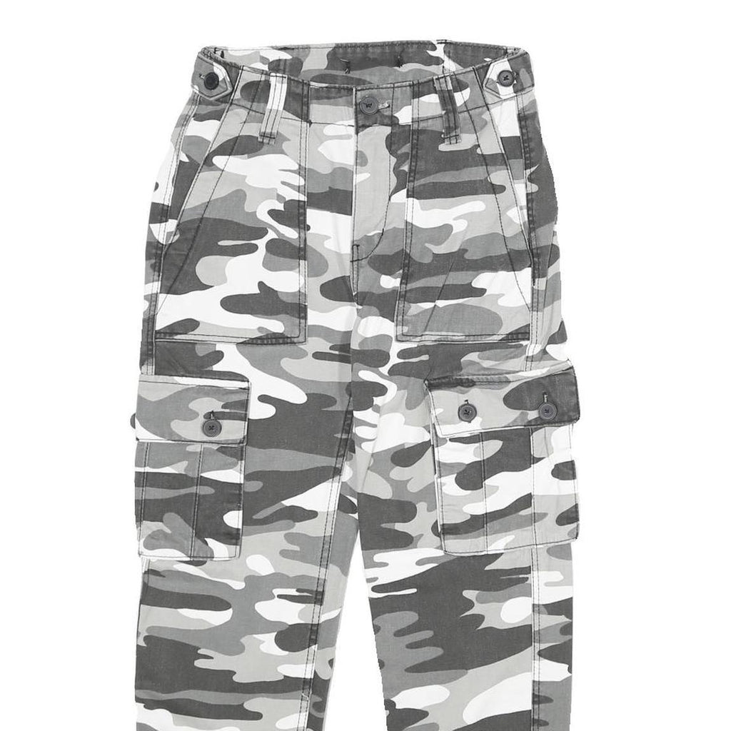 Womens Cotton Blend Grey Camouflage Regular Fit Tapered Leg Trousers W24 L25