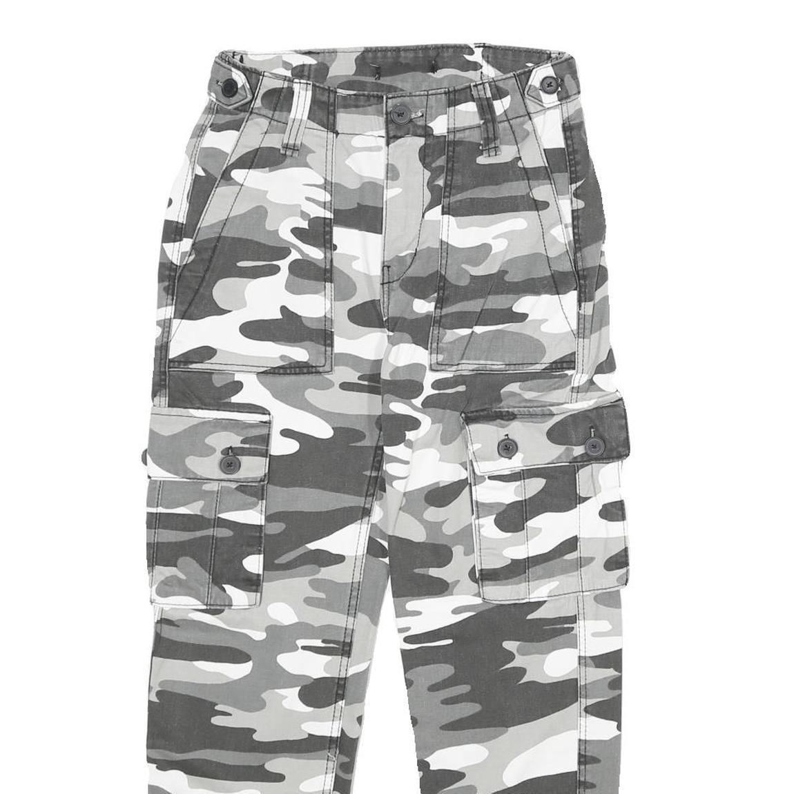 Womens Cotton Blend Grey Camouflage Regular Fit Tapered Leg Trousers W24 L25