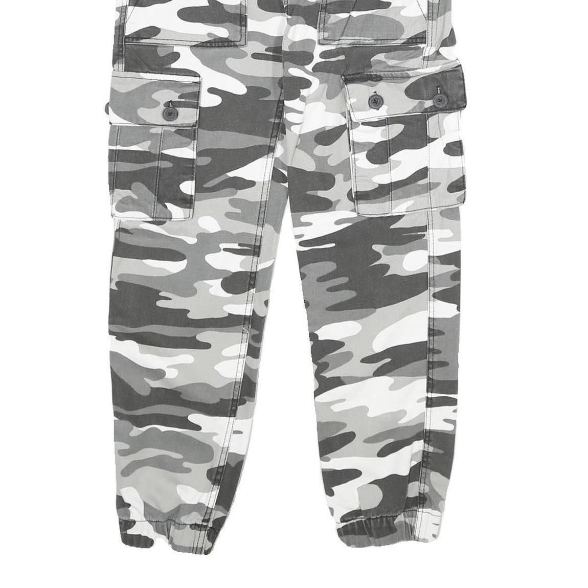 Womens Cotton Blend Grey Camouflage Regular Fit Tapered Leg Trousers W24 L25