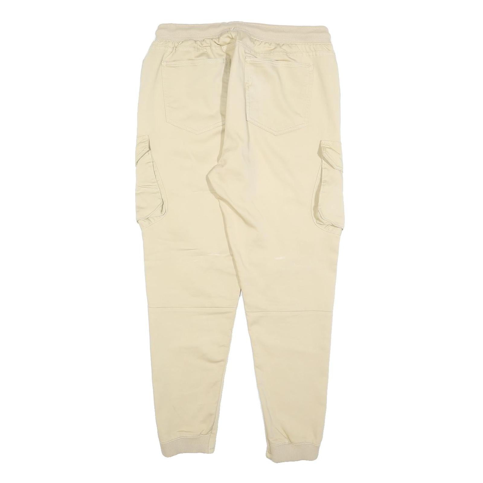ZARA Womens Cotton Blend Cream Slim Jogger Cargo Trousers W32 L26 Drawstring