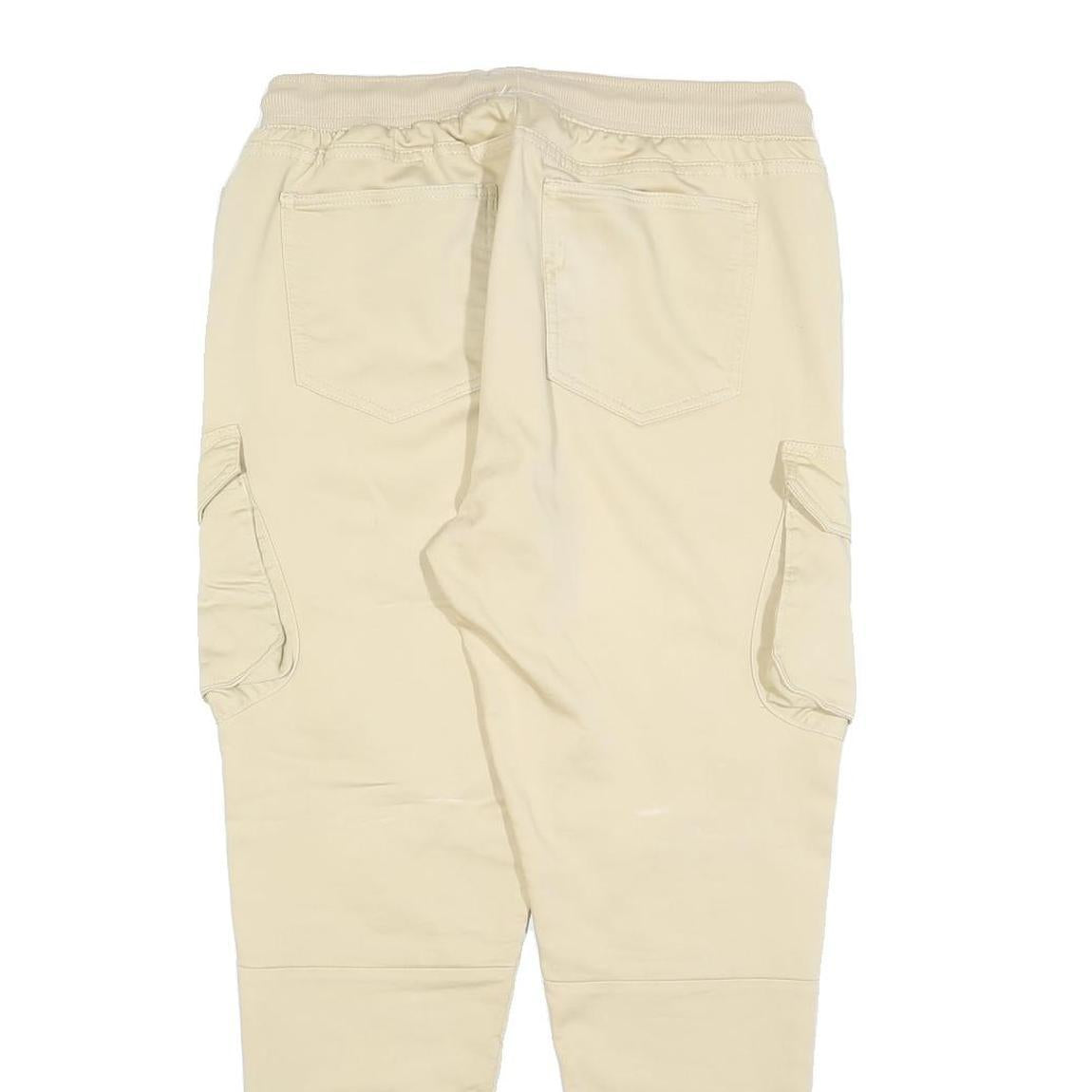 ZARA Womens Cotton Blend Cream Slim Jogger Cargo Trousers W32 L26 Drawstring