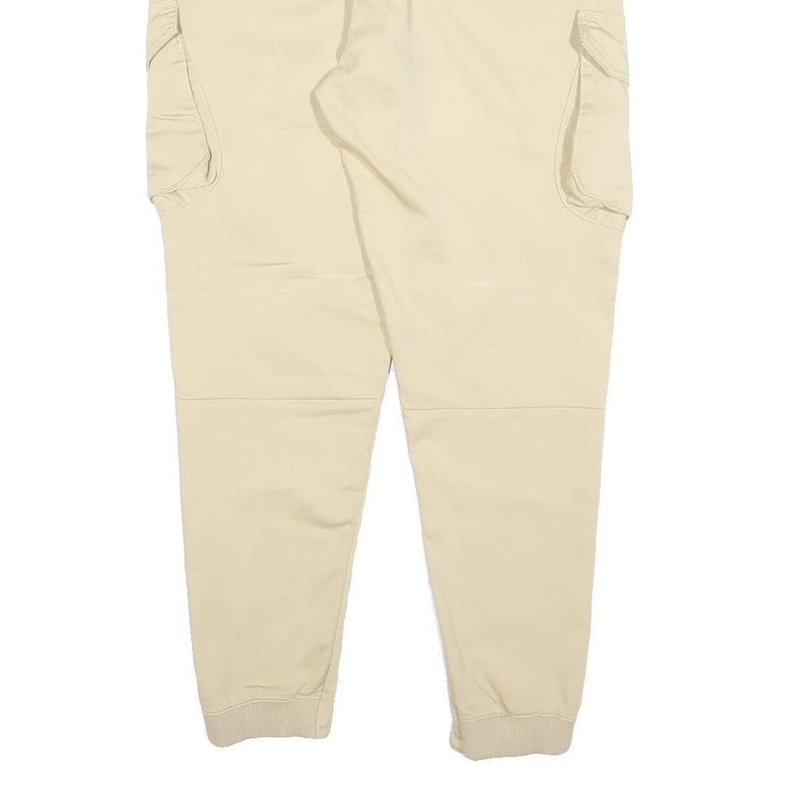 ZARA Womens Cotton Blend Cream Slim Jogger Cargo Trousers W32 L26 Drawstring