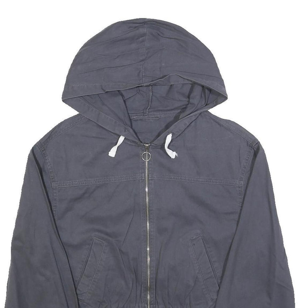 Womens Blue Hooded Jacket S Cotton Casual Zip-Up Plain Light Outerwear