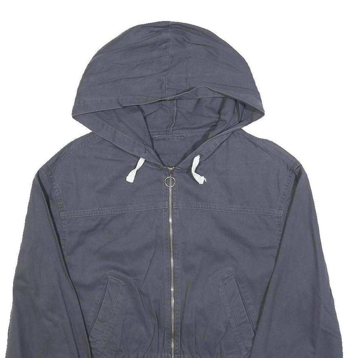 Womens Blue Hooded Jacket S Cotton Casual Zip-Up Plain Light Outerwear