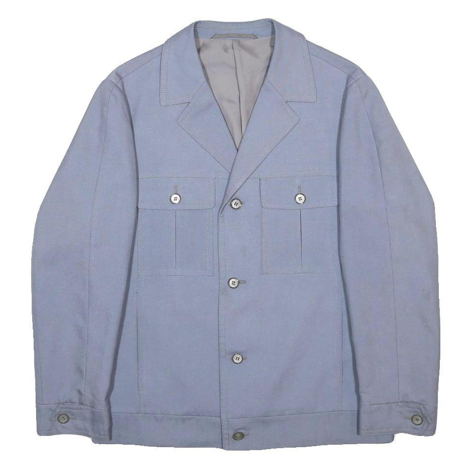 SCHILD Mens Blue Button Cotton Blend Jacket L Plain Stylish Casual Layer