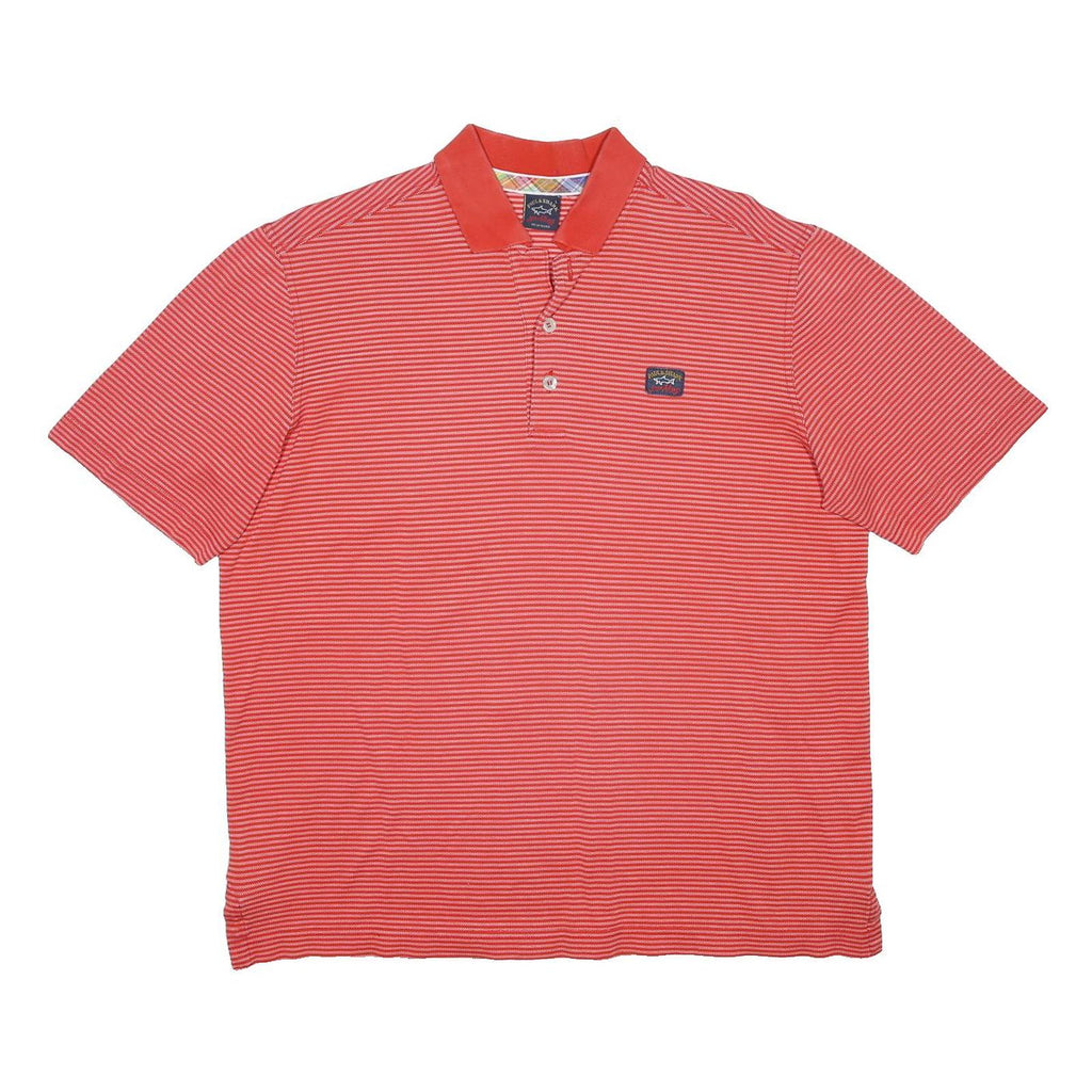 PAUL & SHARK Mens Red Striped Short Sleeve Polo Shirt L Cotton Casual Summer