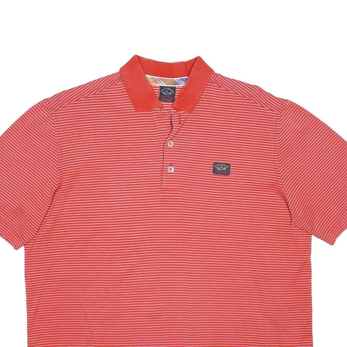 PAUL & SHARK Mens Red Striped Short Sleeve Polo Shirt L Cotton Casual Summer