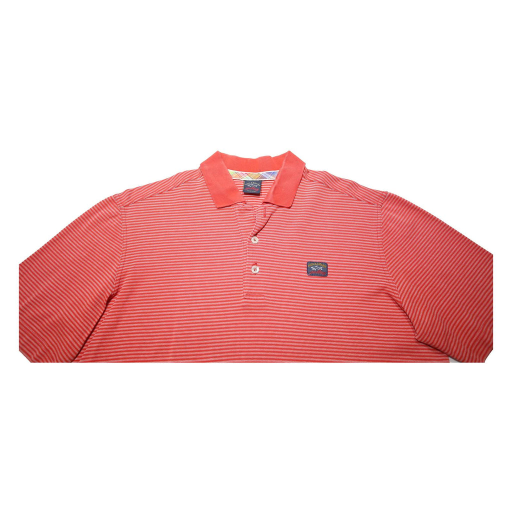 PAUL & SHARK Mens Red Striped Short Sleeve Polo Shirt L Cotton Casual Summer