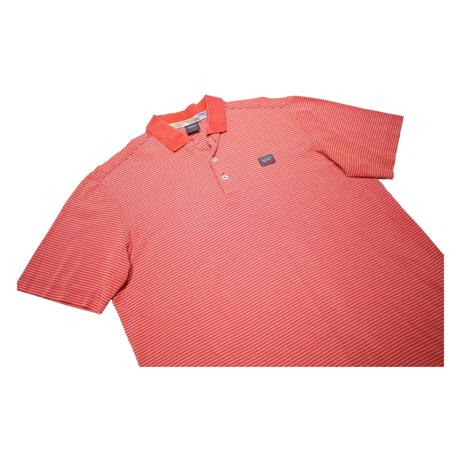 PAUL & SHARK Mens Red Striped Short Sleeve Polo Shirt L Cotton Casual Summer