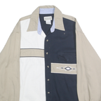 EXPRESS RIDER Mens Beige & Navy Blue Cotton Shirt L Long Sleeve Button Front