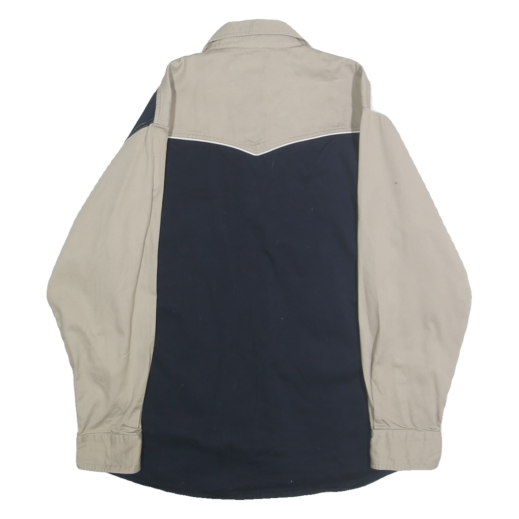 EXPRESS RIDER Mens Beige & Navy Blue Cotton Shirt L Long Sleeve Button Front