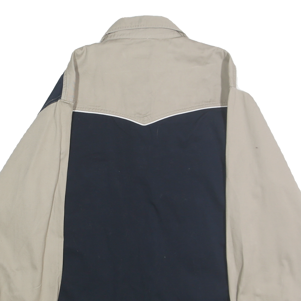 EXPRESS RIDER Mens Beige & Navy Blue Cotton Shirt L Long Sleeve Button Front