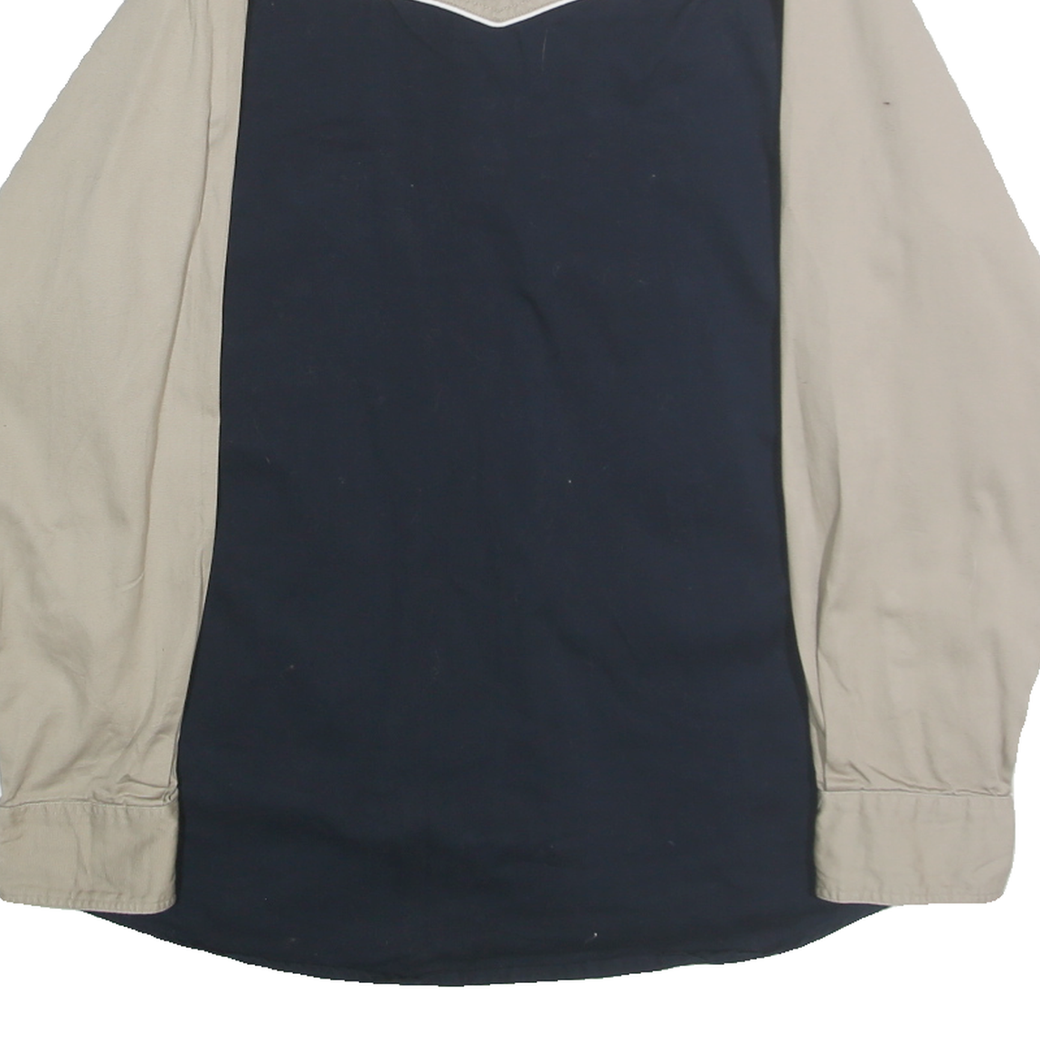 EXPRESS RIDER Mens Beige & Navy Blue Cotton Shirt L Long Sleeve Button Front