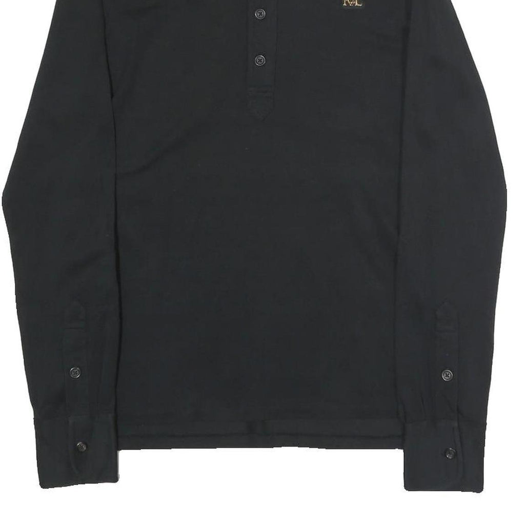 RALPH LAUREN Mens Black Long Sleeve Plain Polo Shirt L Cotton Classic Fit