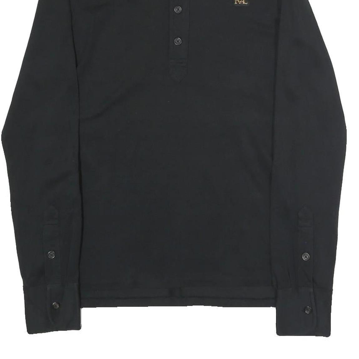 RALPH LAUREN Mens Black Long Sleeve Plain Polo Shirt L Cotton Classic Fit