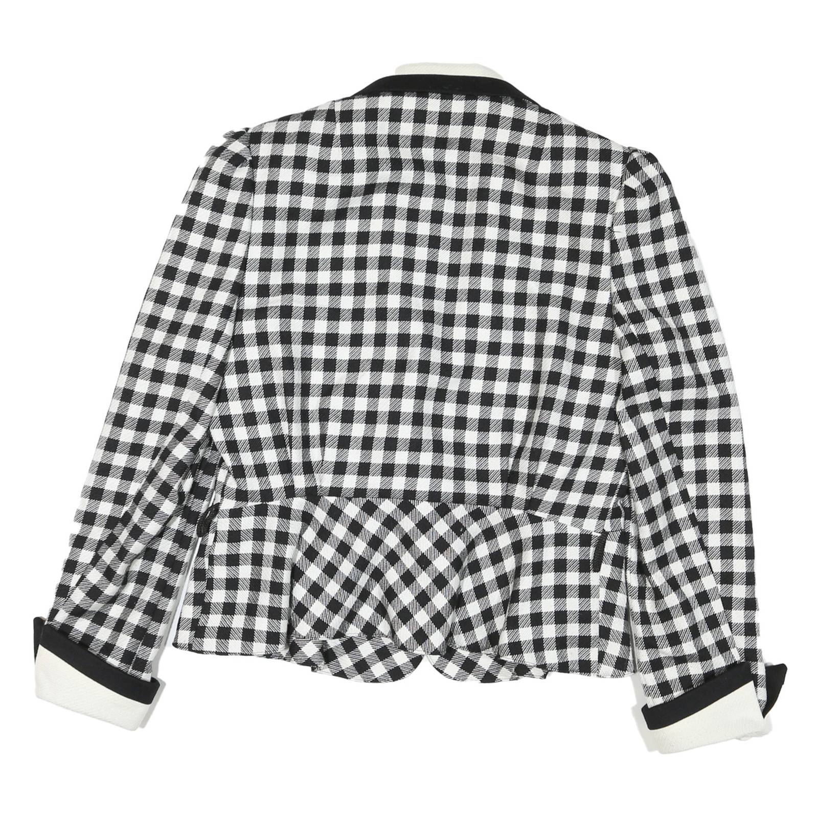 Womens Black & White Check Button Jacket M Polyester Blend Peplum Long Sleeve
