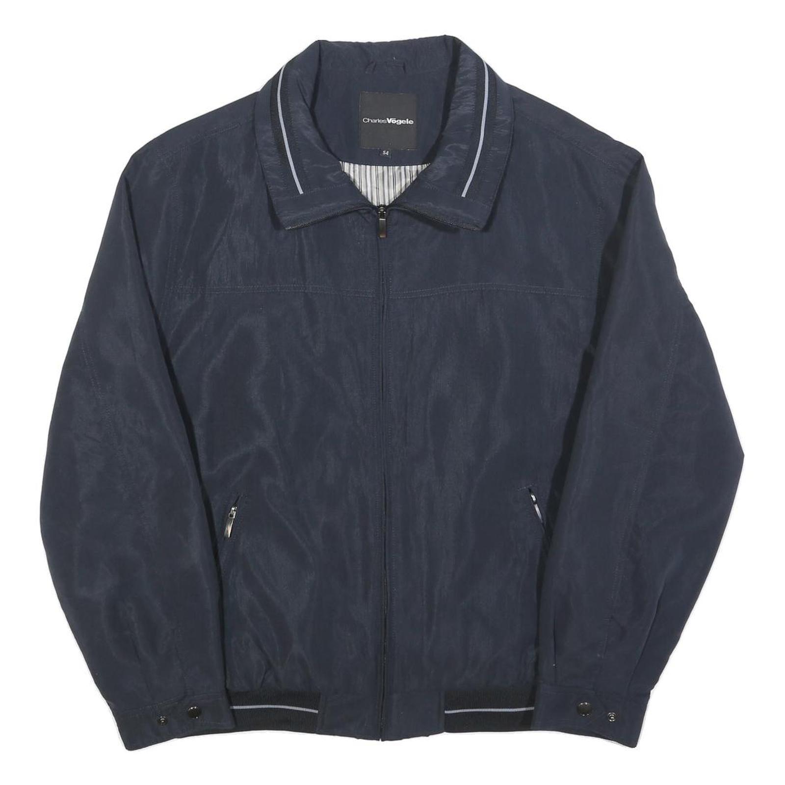CHARLES VOGELE Mens Navy Blue Casual Jacket L Polyester Zip Plain Lightweight