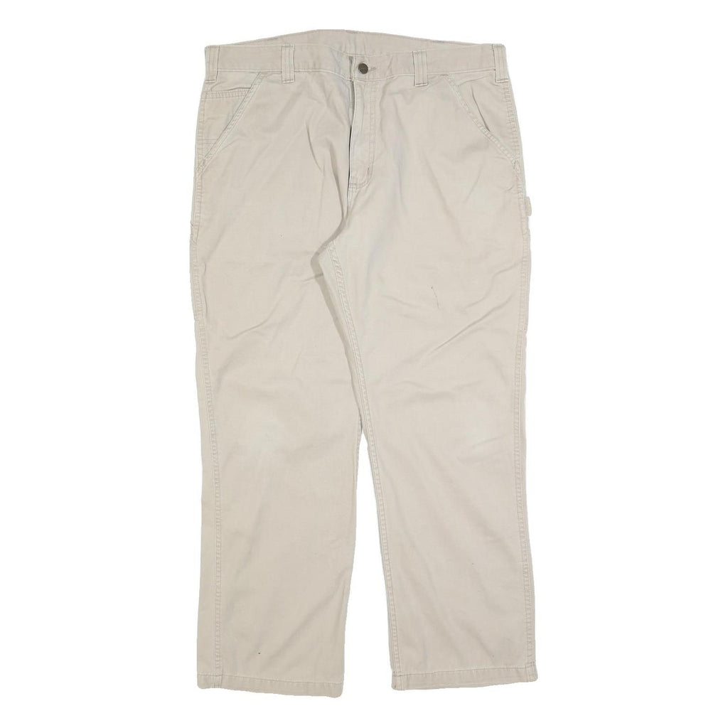 CARHARTT Mens Cotton Blend Beige Relaxed Straight Trousers W36 L30 Workwear