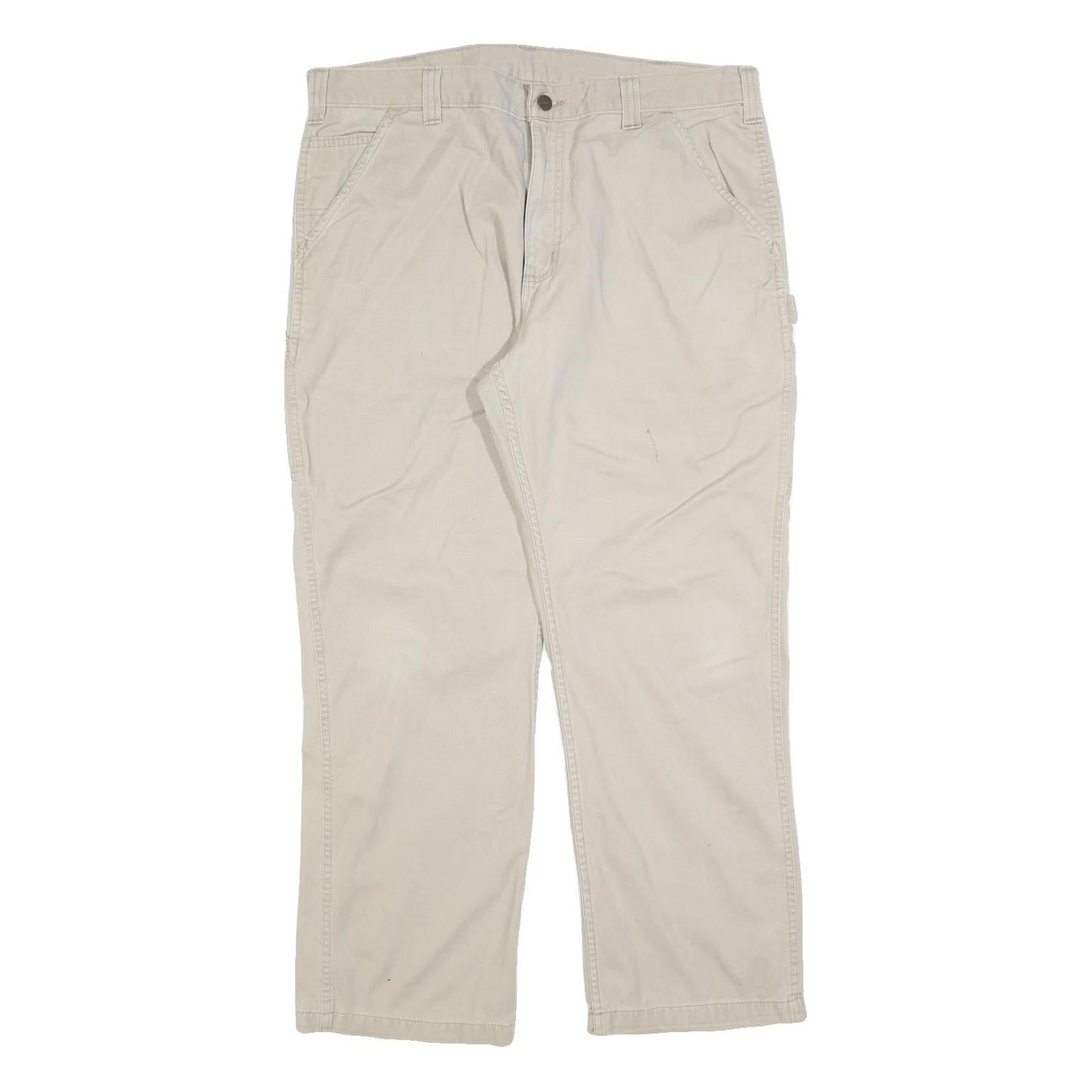 CARHARTT Mens Cotton Blend Beige Relaxed Straight Trousers W36 L30 Workwear