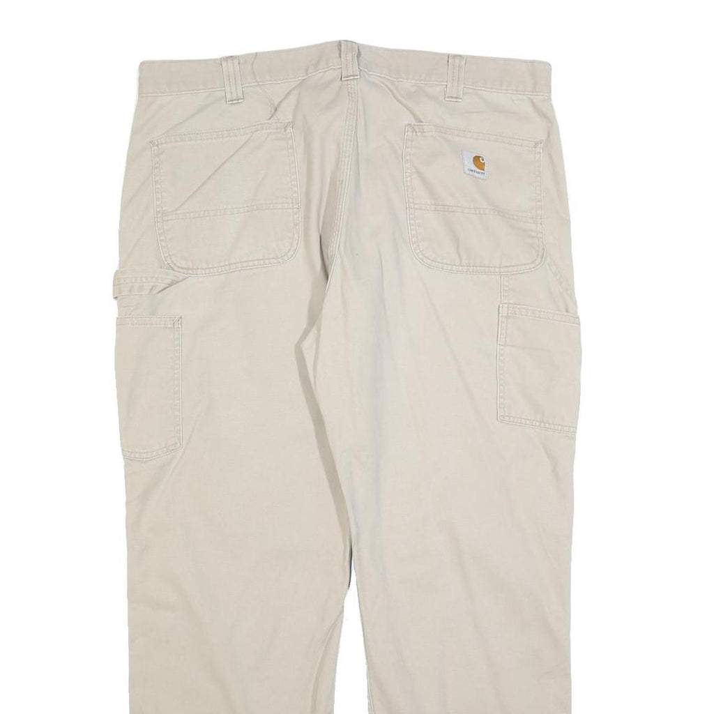 CARHARTT Mens Cotton Blend Beige Relaxed Straight Trousers W36 L30 Workwear