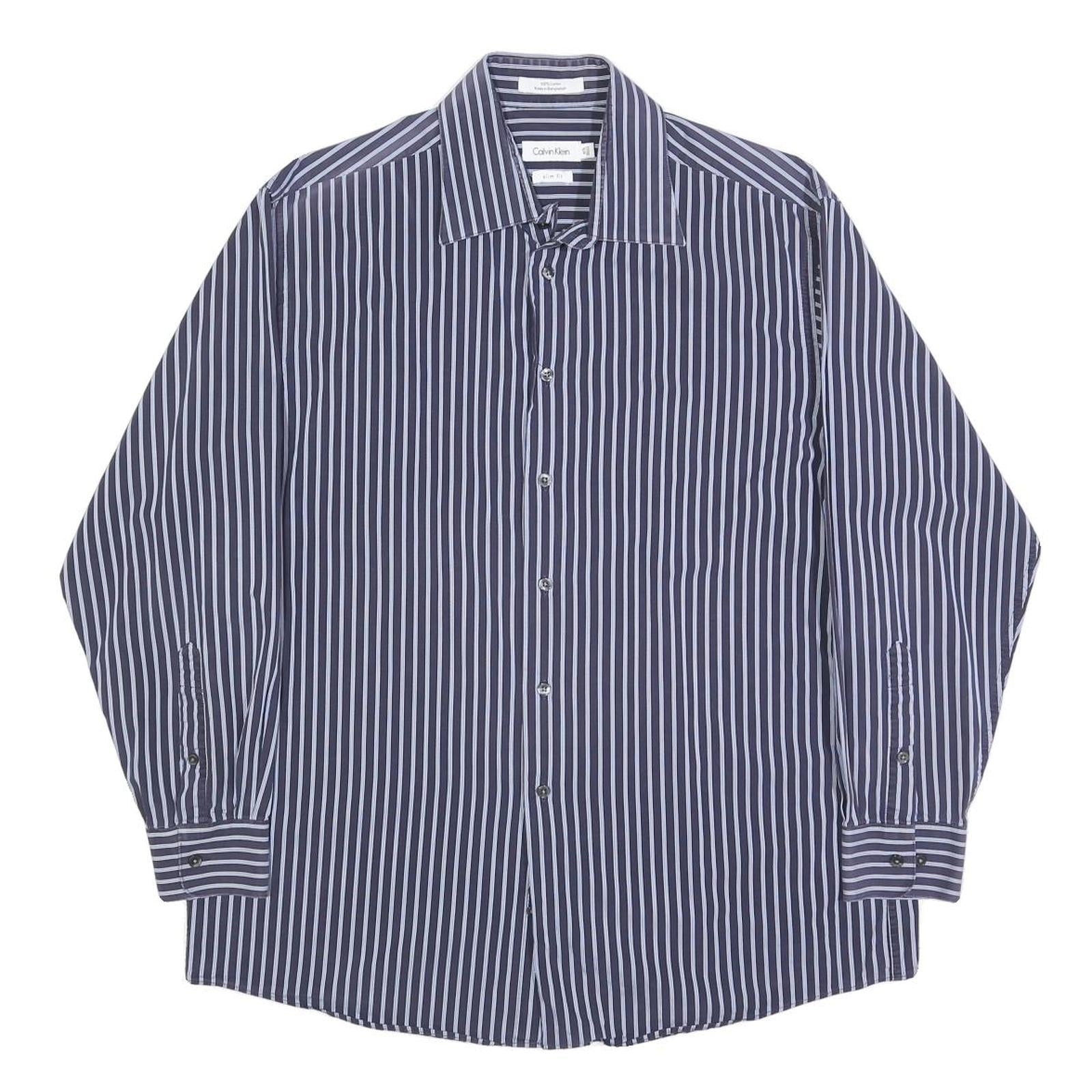 CALVIN KLEIN Mens Blue & White Striped Shirt XL Smart Casual Cotton Button