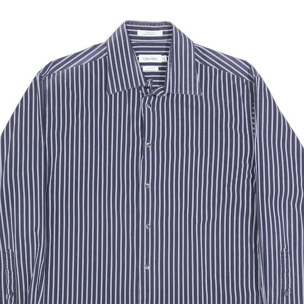 CALVIN KLEIN Mens Blue & White Striped Shirt XL Smart Casual Cotton Button