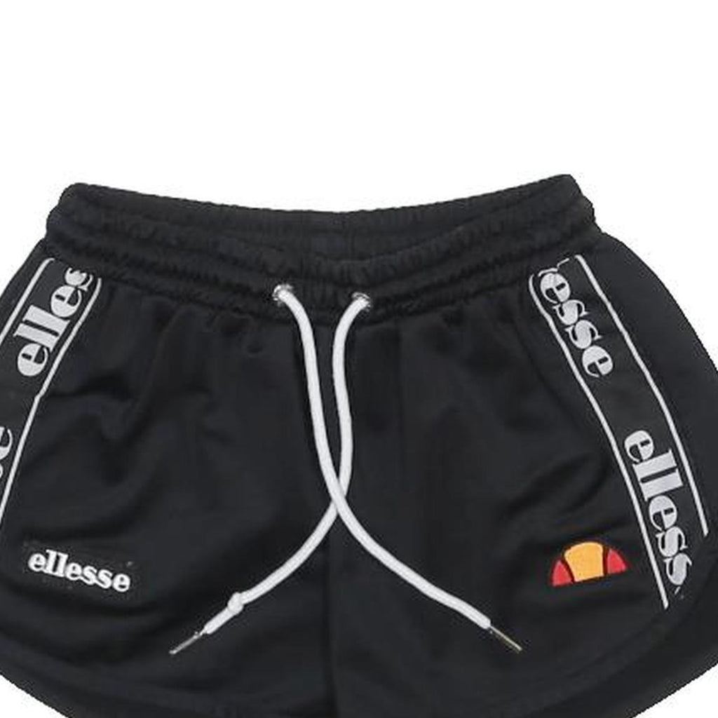ELLESSE Womens Shorts Black Sports Casual Logo UK 6 W20 Elastic Waist Drawstring