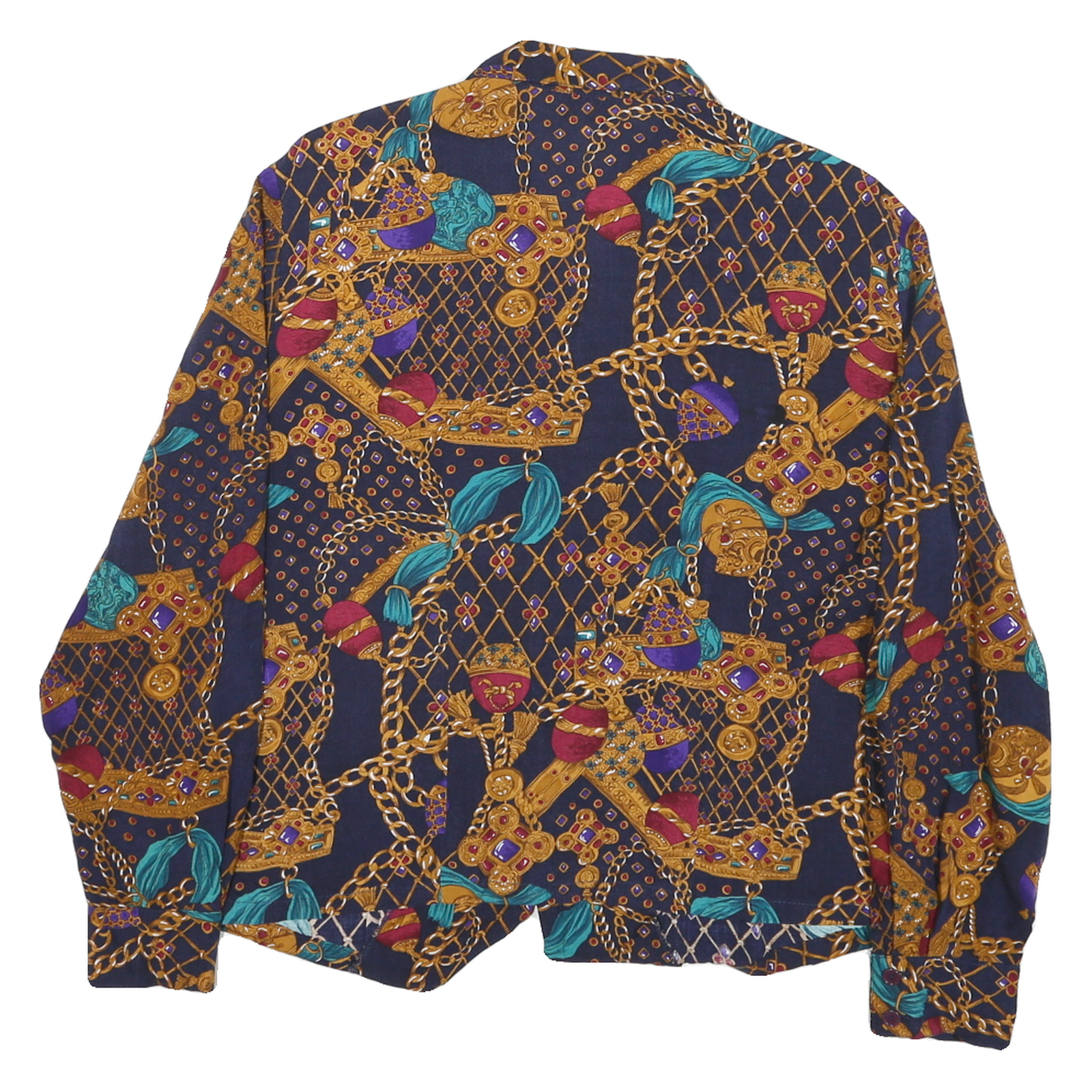 SUMMIT PLACE Womens Navy Blue & Gold Pattern Shirt M Vintage Style Button Down