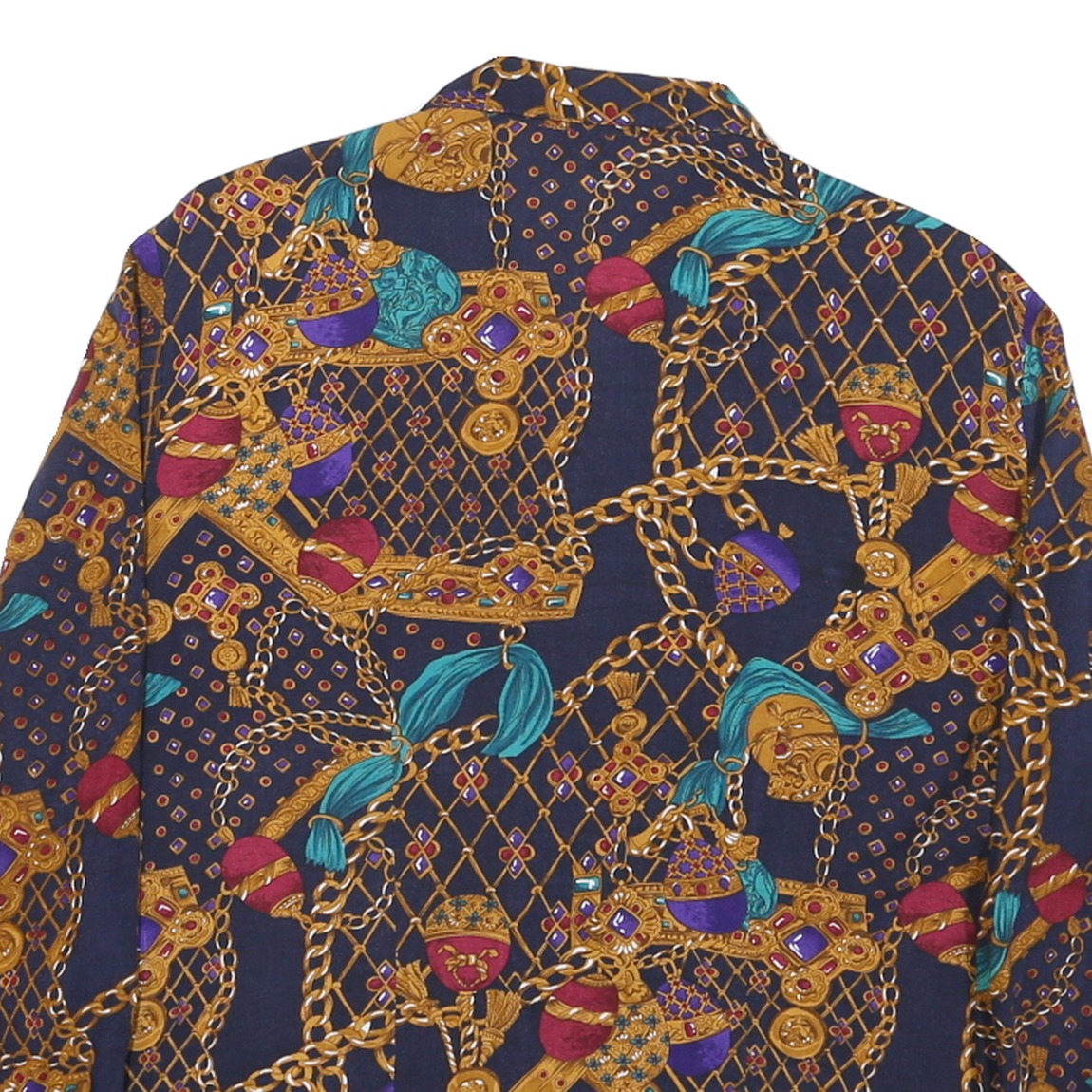 SUMMIT PLACE Womens Navy Blue & Gold Pattern Shirt M Vintage Style Button Down