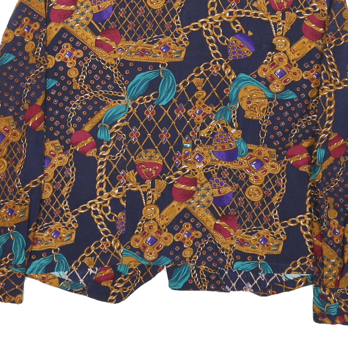 SUMMIT PLACE Womens Navy Blue & Gold Pattern Shirt M Vintage Style Button Down