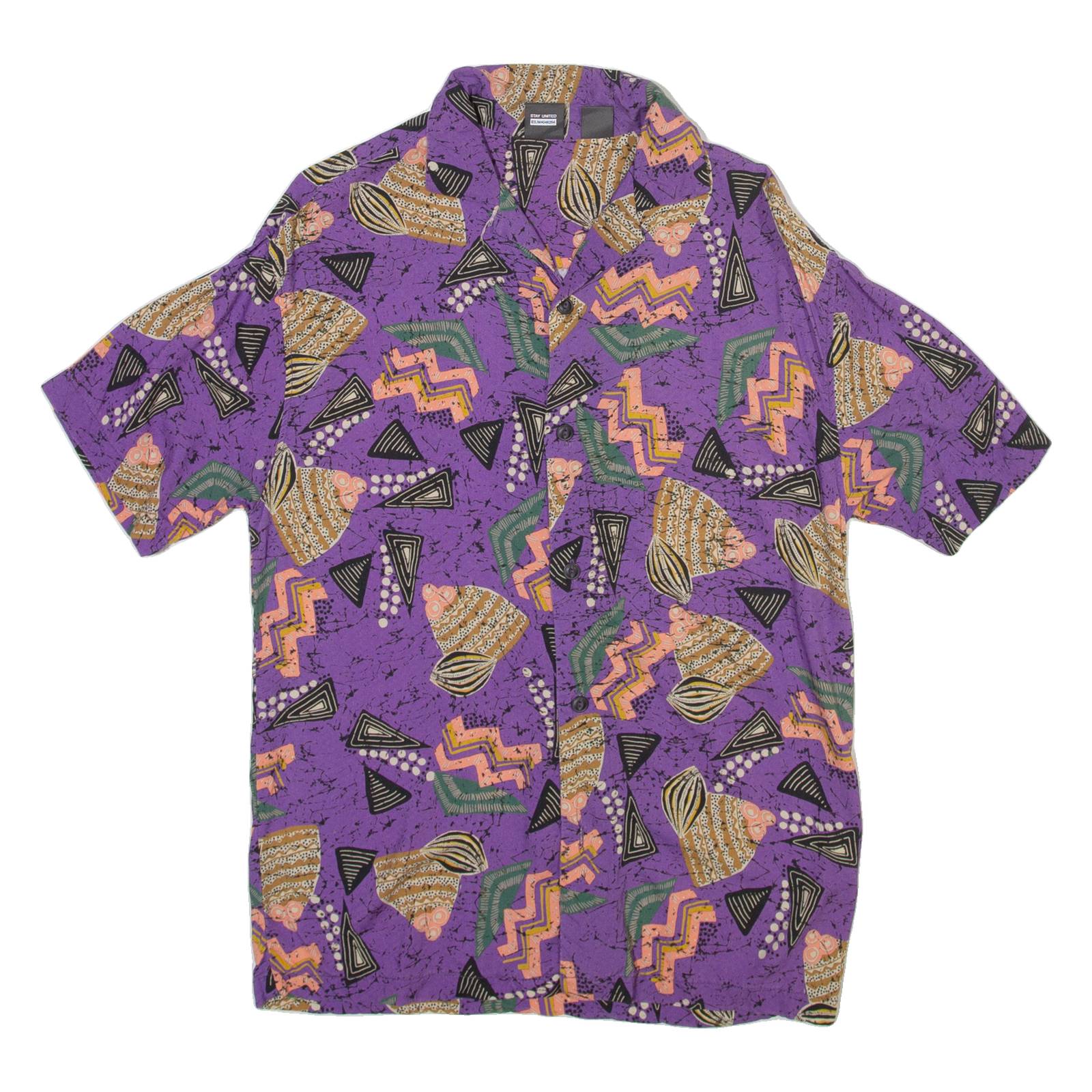 PULL & BEAR Mens Shirt Purple Geometric XS