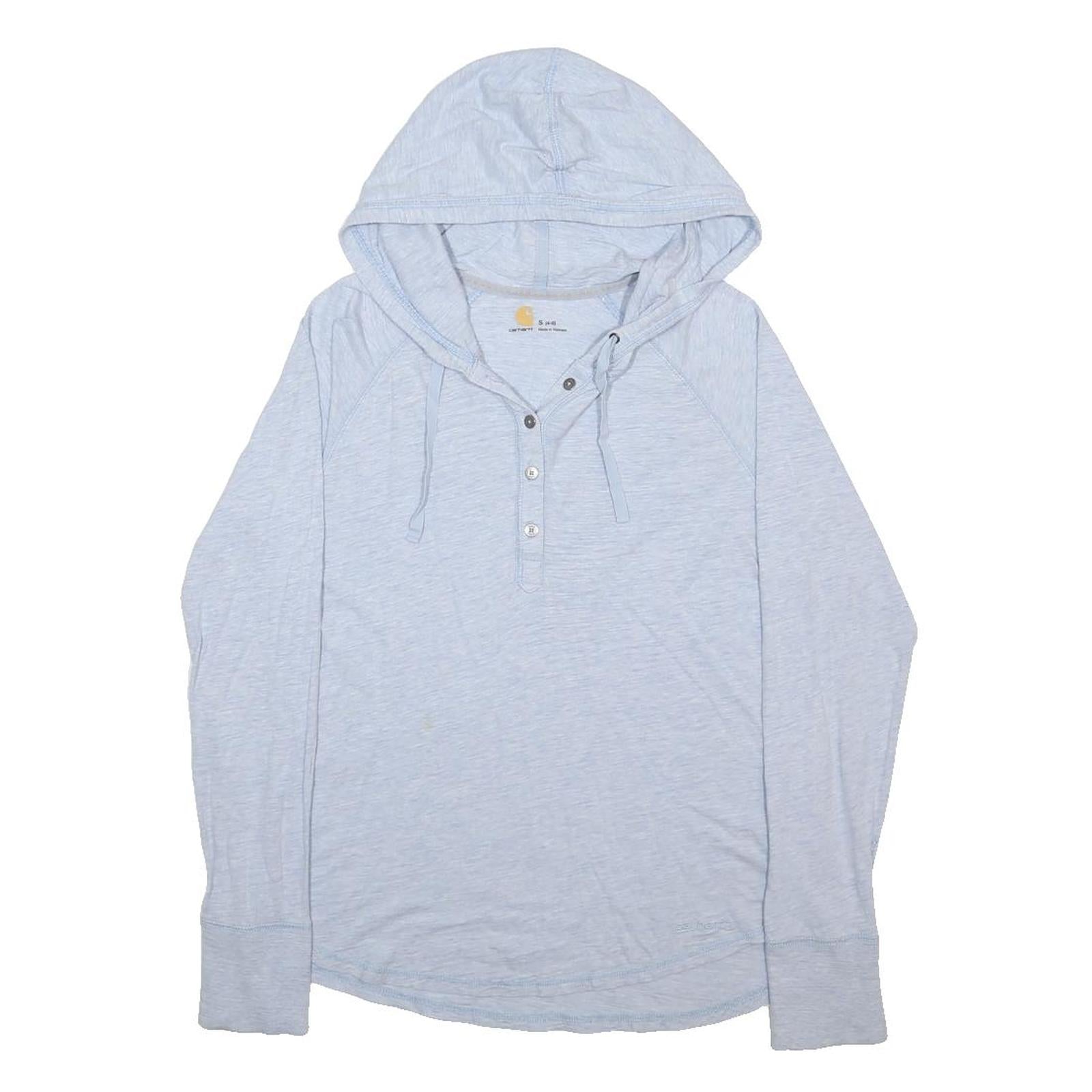 CARHARTT Womens Blue Pullover Henley Button Long Sleeve S Relaxed Cotton Blend