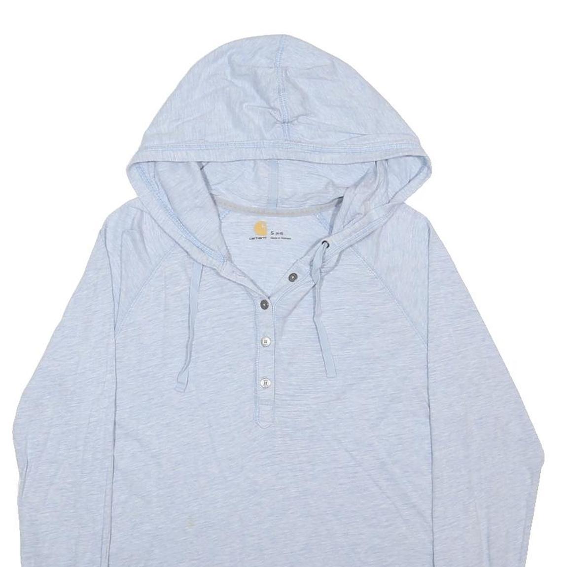 CARHARTT Womens Blue Pullover Henley Button Long Sleeve S Relaxed Cotton Blend