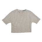 ZARA Womens Beige Printed Top Short Sleeve Round Neck XS Button Back Crop