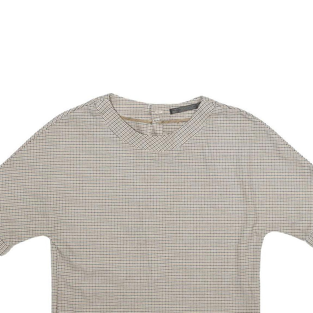 ZARA Womens Beige Printed Top Short Sleeve Round Neck XS Button Back Crop