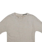 ZARA Womens Beige Printed Top Short Sleeve Round Neck XS Button Back Crop