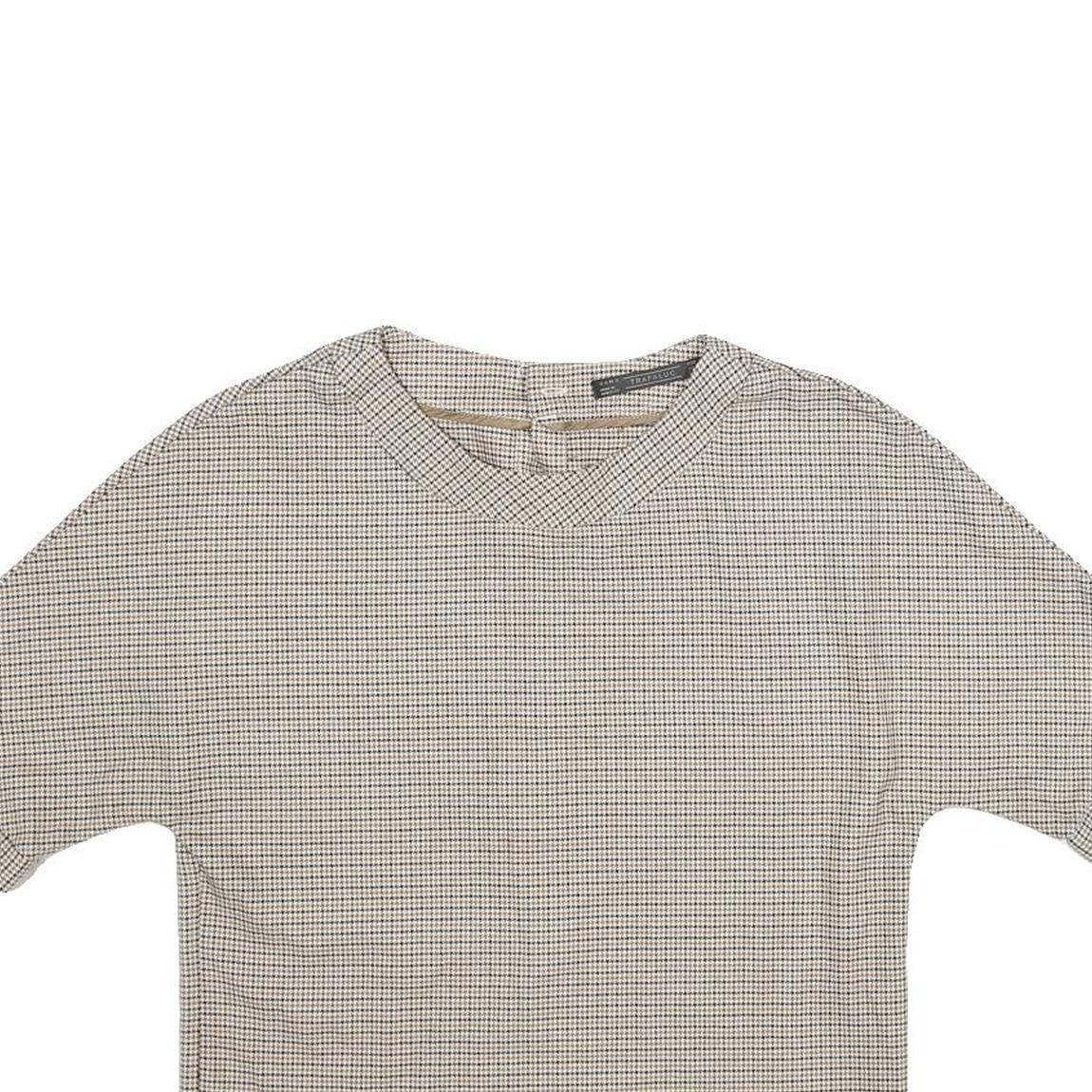 ZARA Womens Beige Printed Top Short Sleeve Round Neck XS Button Back Crop