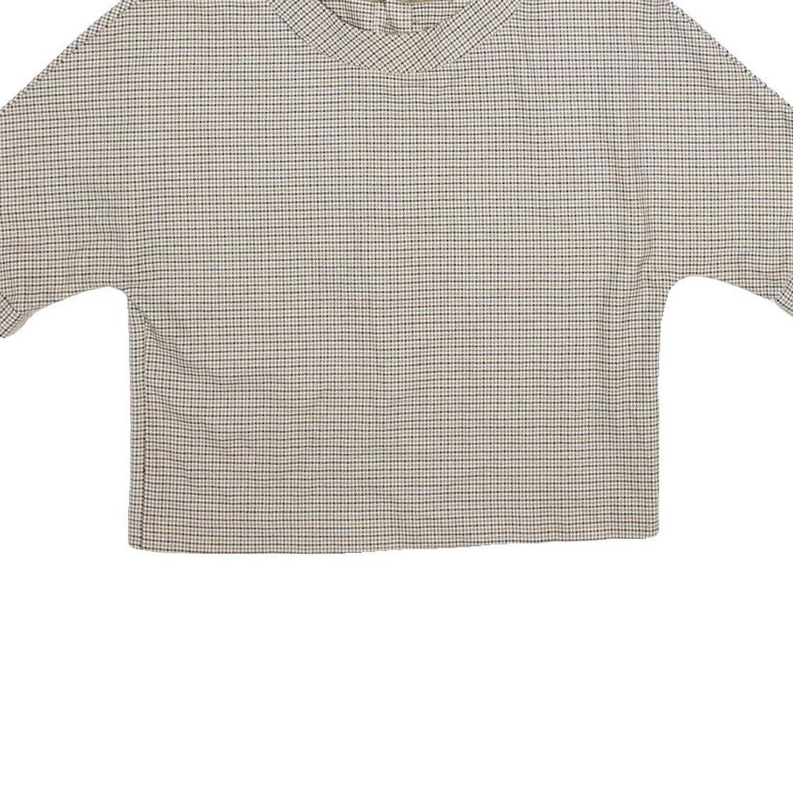 ZARA Womens Beige Printed Top Short Sleeve Round Neck XS Button Back Crop