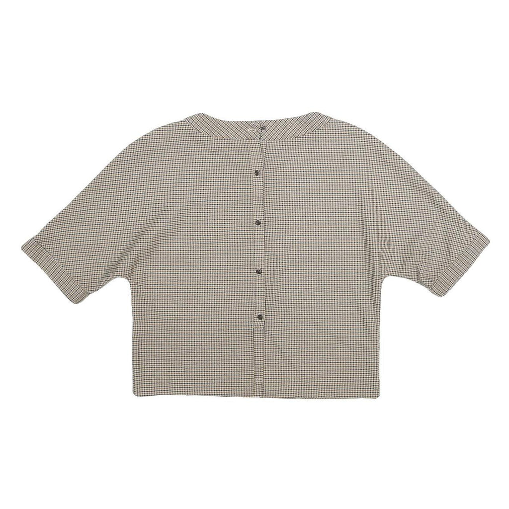 ZARA Womens Beige Printed Top Short Sleeve Round Neck XS Button Back Crop