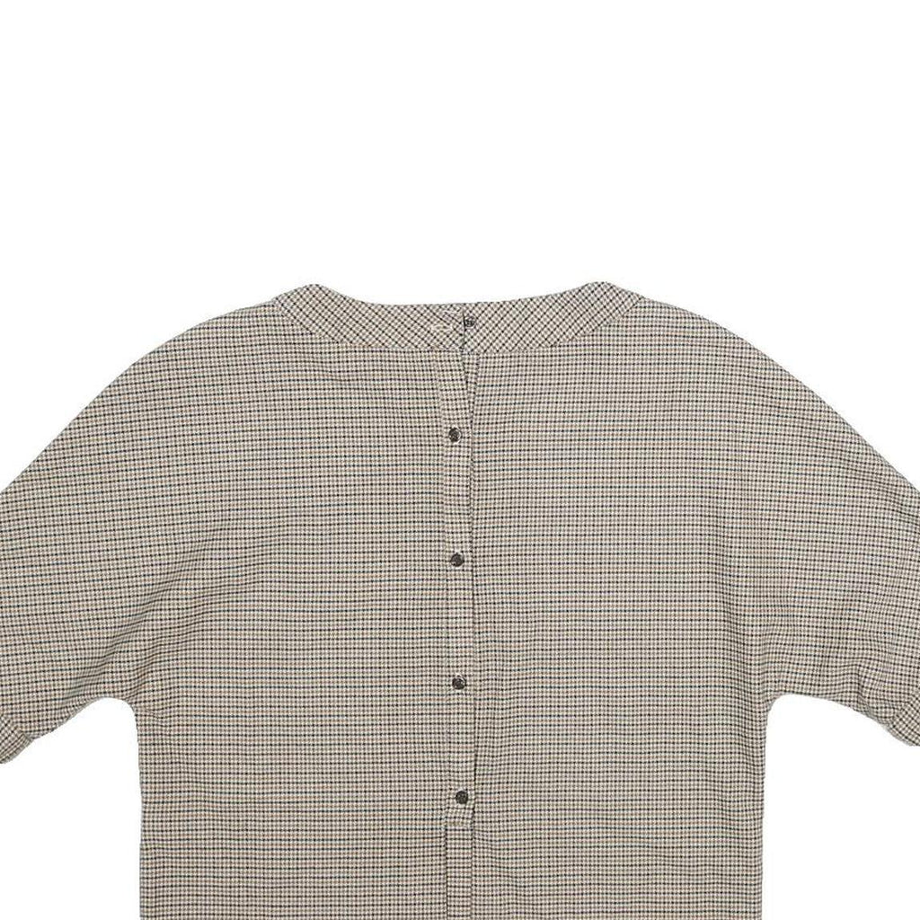 ZARA Womens Beige Printed Top Short Sleeve Round Neck XS Button Back Crop