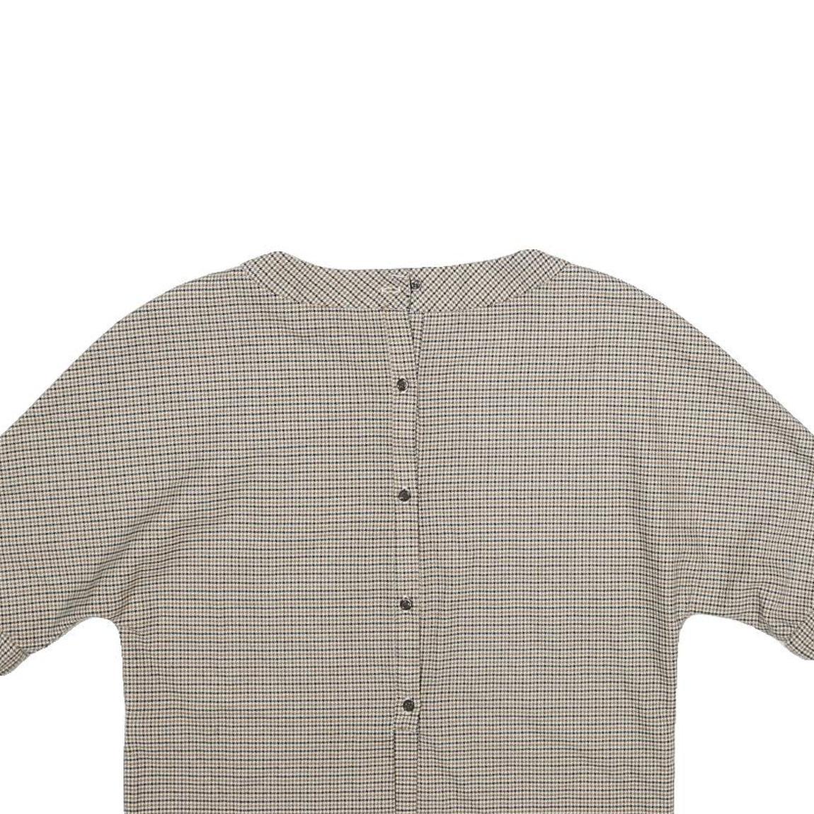 ZARA Womens Beige Printed Top Short Sleeve Round Neck XS Button Back Crop